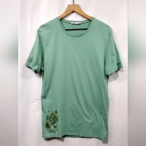 Zara Fish Print T-Shirt Mens M Green Boho Retro 90s Coastal Vacation Minimalist